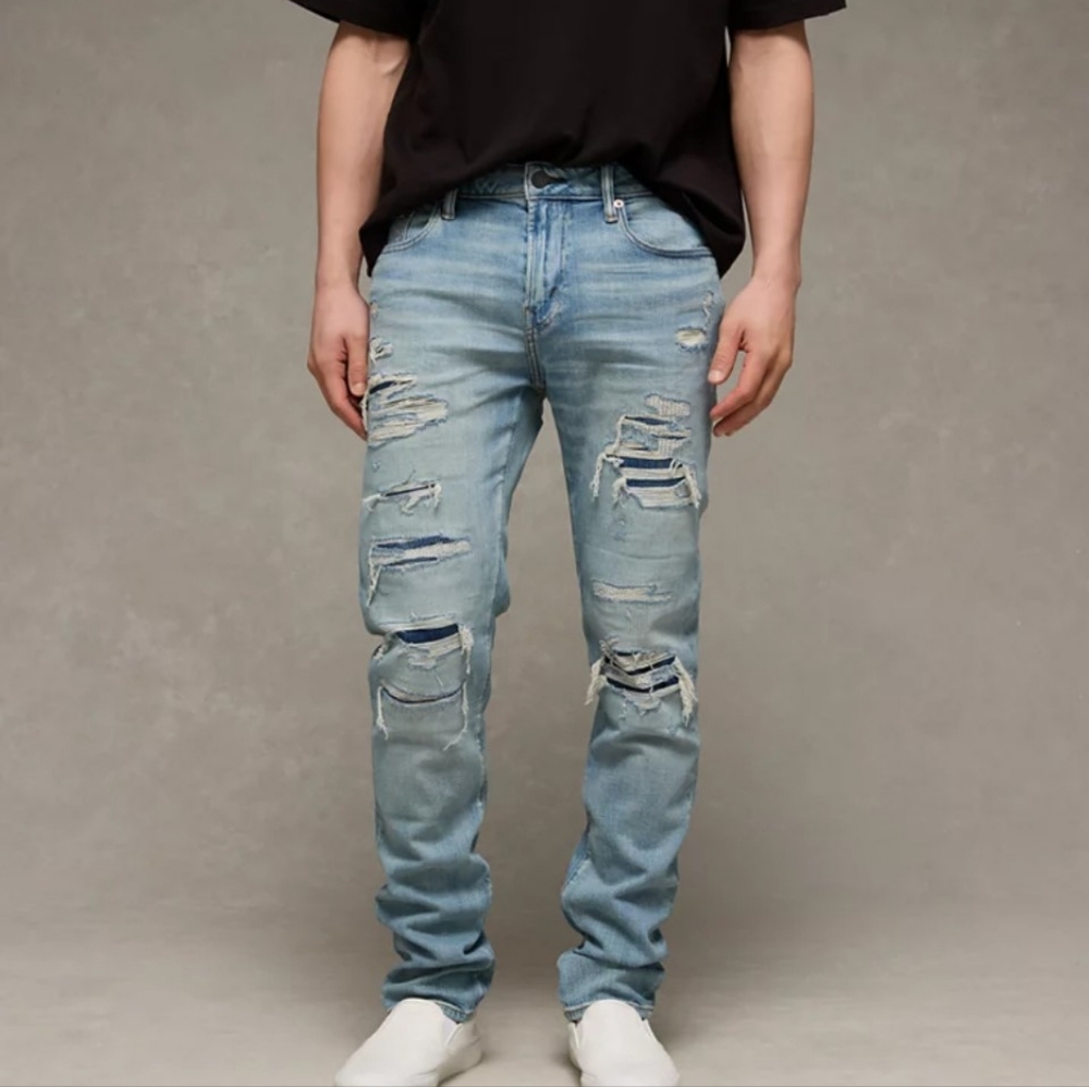 American Eagle Outfitters Ripped Light Blue Slim Jeans